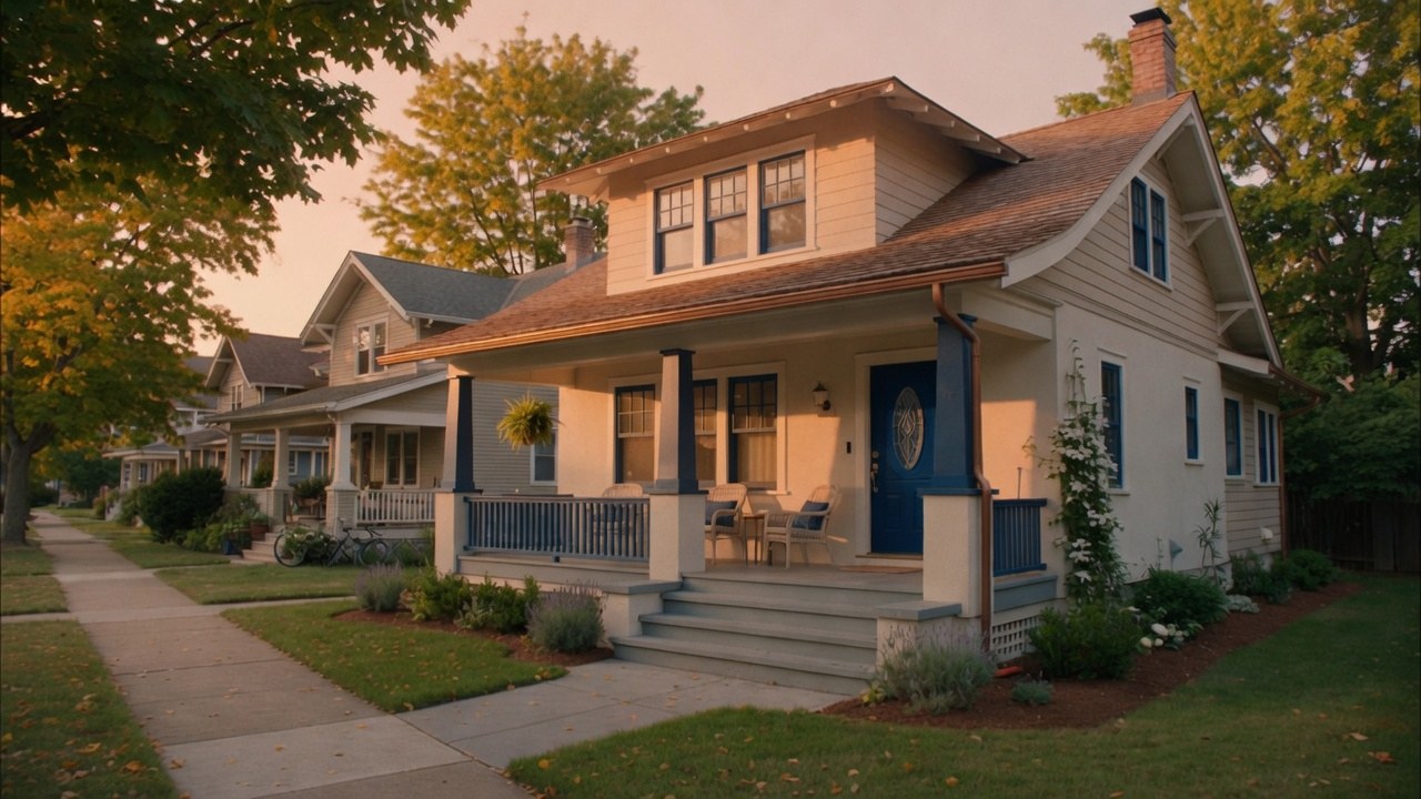 Renovated craftsman house at golden hour on a quiet residential street